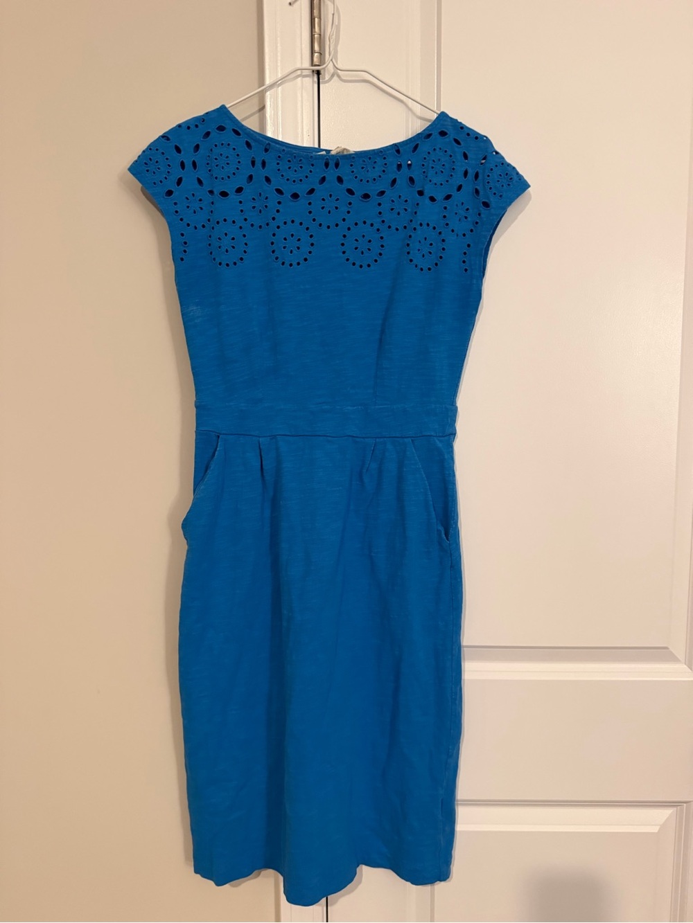 Boden Florrie Broderie Blue Eyelet Cotton Dress Pockets Womens 6L Long